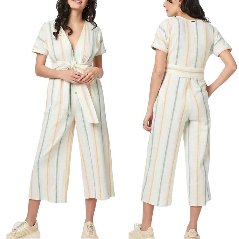 Billabong Salty Blonde Weaver Jumpsuit Size Small Rainbow Striped Crop Wide Leg - Picture 14 of 14